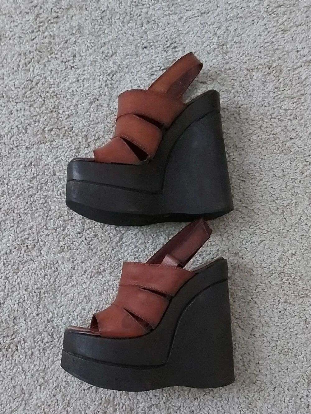 B2 Brown Leather Platform Slingback Sandals